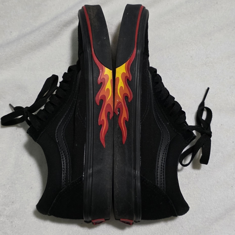 Black Vans Sneakers with Flame Design
